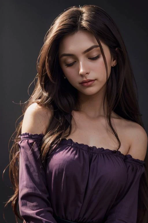 <lora:Camellia:.7>, simple background, dark background, upper body, at front, portrait, <lora:GoodHands-vanilla:0.8> better_oppai, Plum Purple blouse, long hair
Closed eyes and a subtle, melancholic frown, hinting at a heart heavy with unspoken emotions.