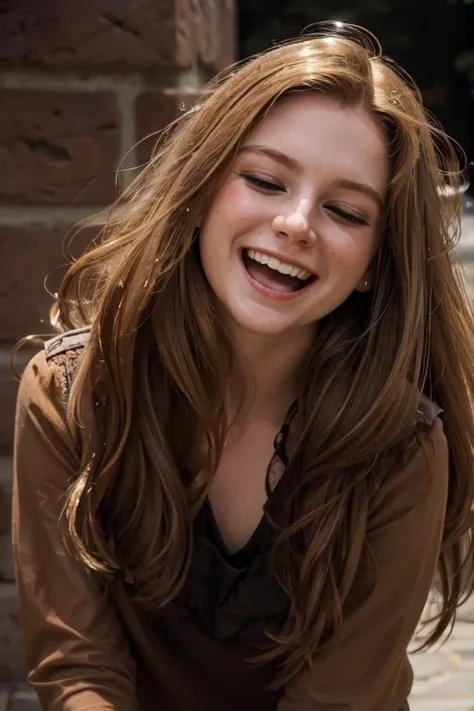 <lora:Xena:.7>, simple background, dark background, upper body, at front, portrait, <lora:GoodHands-vanilla:0.8> better_oppai, Sandstone blouse, long hair
Wide-mouthed in laughter, eyes closed in joy, she's lost in a moment of pure hilarity.