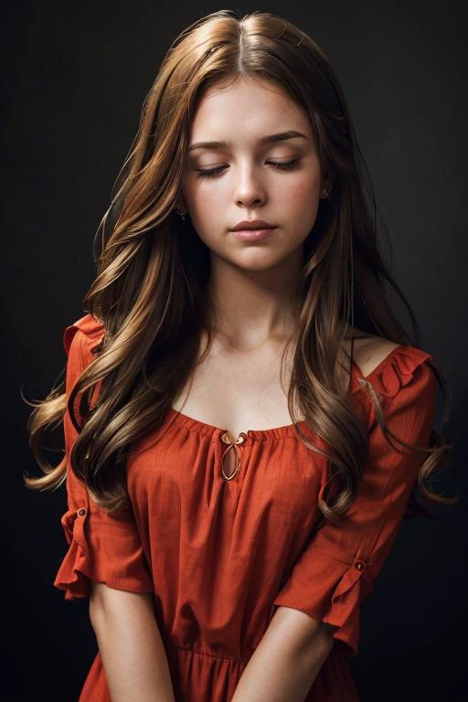 <lora:Willow:.7>, simple background, dark background, upper body, at front, portrait, <lora:GoodHands-vanilla:0.8> better_oppai, Light Red blouse, long hair
Lips pursed together firmly, with closed eyes, expressing quiet resolve and determination.