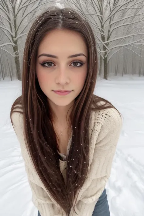 Masterpiece, close up headshot, best quality, ((outside in a winter forest)), ((heavy snow)), photorealism, photorealistic, BREAK
wearing a sweater with a scarf and skinny jeans, BREAK
small breasts, makeup, long straight hair, pale skin, fair skin, white skin, BREAK
<lora:MH2.0:1>