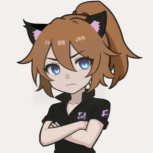 master,chief (twitch emote:1.4),1girl,orange hair,cat ears,psycho face,crazy face,crazy eyes,cartoon,chibi,<lora:TwitchEmotes:0.8>,<lora:childe-10:0.4>,blue eyes,water,<lora:add_detail:-1>,high ponytail,simple background,crossed arms