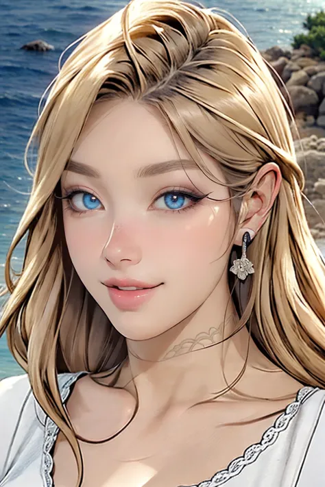 closeup headshot of a beautiful woman, (Dramatic cliffs overlooking the ocean), (The Lace Choker: Adding an elegant touch to her neckline with a lace choker, enhancing her overall look with a touch of glamour), (8k, RAW photo, best quality, depth of field, ultra high res:1.2, medium close-up shot:1.3, figure in frame, Bright_Front_face_Lighting), (absurdres, intricate, photorealistic, masterpiece, ultra-detailed:1.3),
<lora:manhwa_shesWorkingOut_fayeDu_v10:0.7>, blonde hair, long hair, blush, earrings, lace choker, necklace, gigantic breasts,
<lora:odaNonStyle_KK77_v20:0.3>,