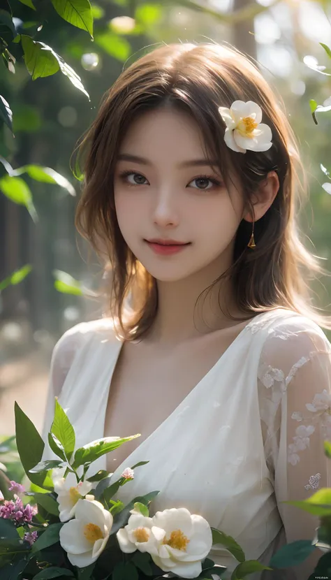 (best quality,masterpiece:1.2,ultra-high resolution,upper body,realistic,beautiful girl,girl in a flower field,detailed eyes,elaborate,pale skin,bokeh)