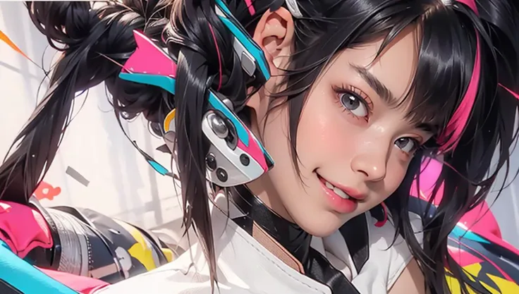 <lora:han_juri_v1:1.2>, (long hair:1.2), multicolor hair, smilling, happy,