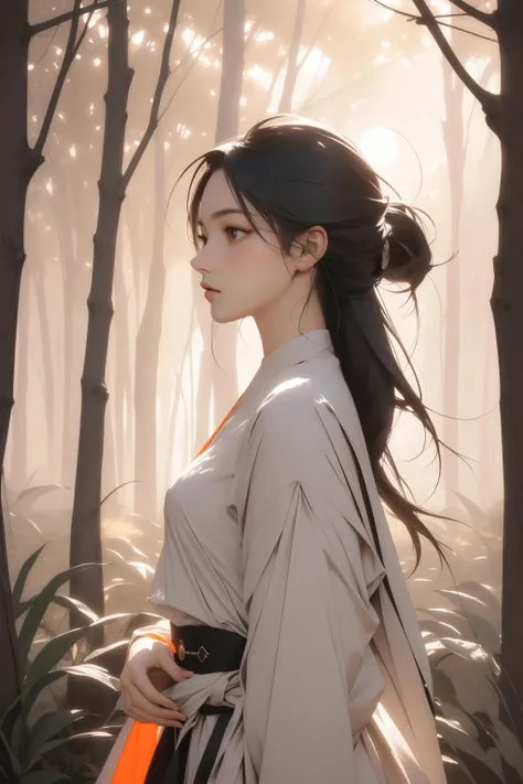 1girl, awardwinning Unity Engine, intricate background, appealing, side-profile of a ("Respect, just a little bit.":1.3) , it is very Elder and Shy, detailed Mauve and DayGlo orange background, crowded woods and The Sun in background, Hazy conditions, Panorama, [ (nature art by August Friedrich Schenck:0.8) , (Bill Gekas:1.0) , (Gustave Courbet:1.0) , (Doug Aitken:1.2) :8], Cel shading, Angry, Prehistoricore, Ambient lighting, F/2.8, Monochromatic Violet filter, Luminism, Elegant, highly detailed, hyperdetailed