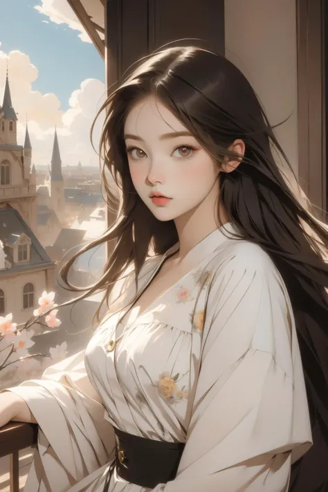 1girl, (by Kitty Lange Kielland:0.7) and (Camilla d'Errico:1.3) , [vibrant Cinematic still, intricate details, elegant, medium close-up shot of a Brazilian ([Proxima Centauri|Pagoda]:1.3) , the Pagoda is very Hesitant and Fatigued, it is made by Samsung, it is anthropomorphic reimagined as a Vikings series shieldmaiden character, majestic, Tired El Salvador in background, dense cityscape and roots, Sunny, soft focus, Sketched, Light and Bright, Princecore, soft light, Depth of field 100mm, Vivid Colors, triadic, Liminal dream, 4K, highly detailed::11]