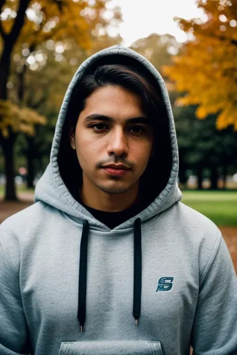 <lora:renegonzalez_49500:0.8> closeup of renegonzalez person wearing a hoodie and jeans in the park, stubble, handsome, RAW photo, cinematic lighting