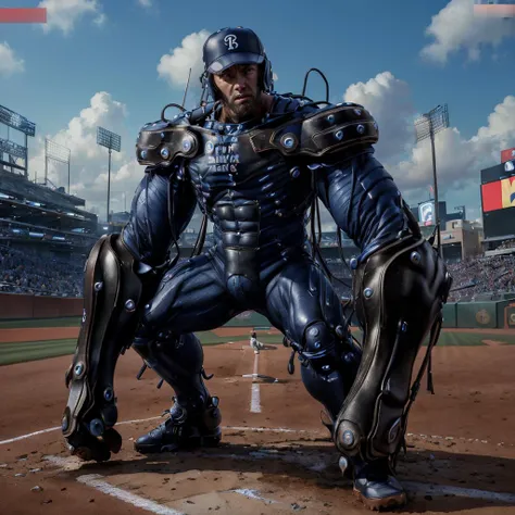 (masterpiece:1.4), (best quality:1.4), (realistic, photo realistic:1.4), <lora:gantz-advancedsuit_v10:1>, gantz-advancedsuit, 1boy, huge arms, slim, (((baseball cap))), (((Playing Baseball))), dynamic angle, cinematic still shot, full body, (looking at viewer), (((baseball stadium))), extremely detailed CG unity 8k wallpaper, finely detail, detailed background,