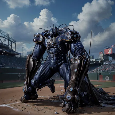 (masterpiece:1.4), (best quality:1.4), (realistic, photo realistic:1.4), <lora:gantz-advancedsuit_v10:1>, gantz-advancedsuit, 1boy, huge arms, slim, baseball cap, Playing Baseball, dynamic angle, cinematic still shot, full body, (looking at viewer), (((baseball stadium))), extremely detailed CG unity 8k wallpaper, finely detail, detailed background,