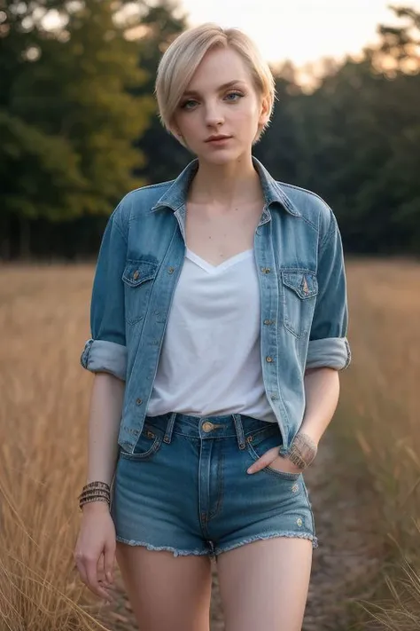 DEN_luventa_SG,
walking through a tallgrass meadow wearing Jean shorts and plaid shirt, meadow, wild, overgrown, walking,,
bokeh, f1.4, 40mm, photorealistic, raw, 8k, textured skin, skin pores, intricate details <lora:epi_noiseoffset2:1>, epiCRealism