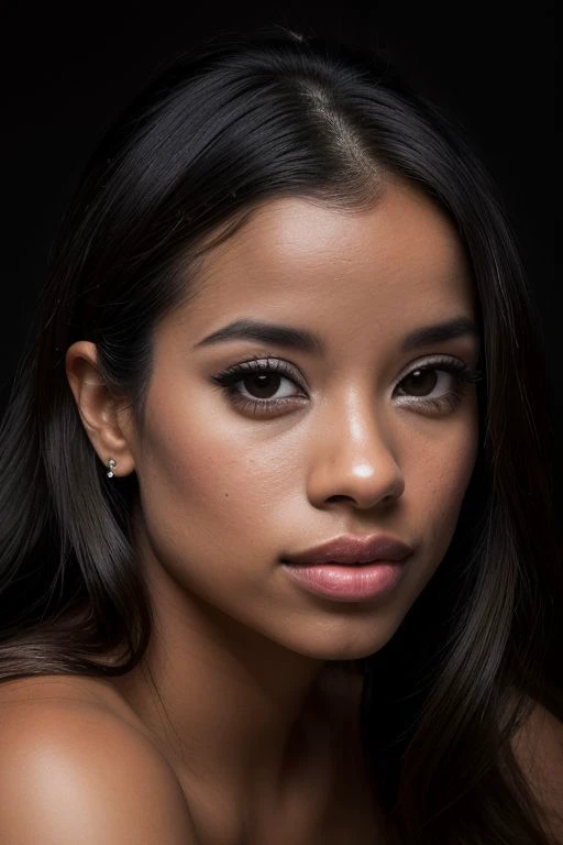 DEN_lupe_fuentes,
(headshot:1.2) portrait on a (plain black background:1.2), (headshot:1.2), (face focus:1.1), (facing the camera:1.2), Head in the centre, (eye contact:1.3), (intense stare:1.1), mouth open, (facing straightforward:1.2), (forward facing:1.1), Head, face, Head focus, Head tilted down, looking slightly up at the camera,
bokeh, f1.4, 40mm, photorealistic, raw, 8k, textured skin, skin pores, intricate details <lora:epi_noiseoffset2:1>, epiCRealism