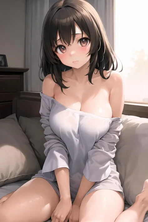 ((masterpiece)), (best quality), (detailed), (1 girl),  <lora:2R 12E CosineRestart Animefullpruned Locon Lycoris:0.8>, <lora:oversizedShirt_v10:0.8>,oversized shirt, white shirt, off shoulder,<lora:breastSqueezeElbow_v20:0.9>,arms down,breasts squeezed together,elbow squeeze