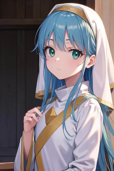 index, <lora:index-lora-nochekaiser:1>,
index, (green eyes:1.5), blue hair, long hair, (flat chest:1.2),
BREAK habit, long sleeves, nun, robe, white robe, wide sleeves,
BREAK looking at viewer,
BREAK indoors, church,
BREAK <lyco:GoodHands-beta2:1>, (masterpiece:1.2), best quality, high resolution, unity 8k wallpaper, (illustration:0.8), (beautiful detailed eyes:1.6), extremely detailed face, perfect lighting, extremely detailed CG, (perfect hands, perfect anatomy),