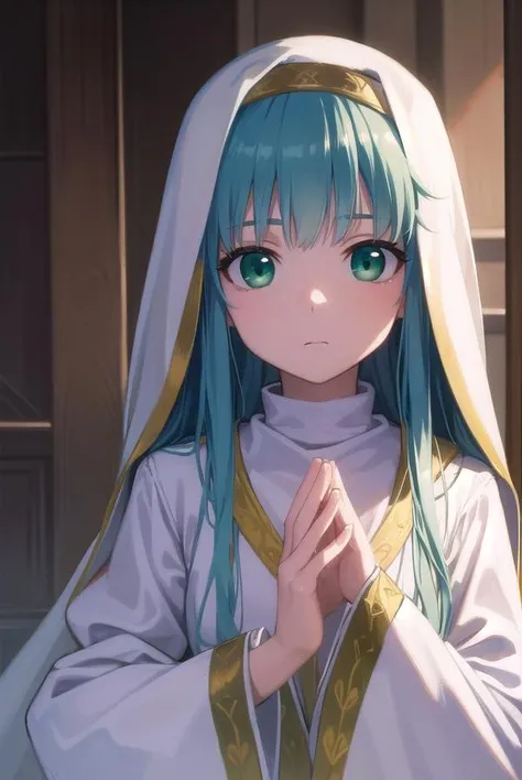 index, index, (Green Eyes:1.5), Blue Hair, Long Hair, (Flat Chest:1.2),
break habit, Long sleeve, Robe,白色Robe,Nuns,Wide sleeves,short boots,blush,happy smile, smile,corolla,whole bodyがイラストに入るように,Sitting,Looking up from below,
break looking at viewer, whole body,
break outdoors, nature,Flower Field,Large Lake,
break (masterpiece:1.2), highest quality, High resolution, unity 8k wallpaper, (shape:0.8), (Beautiful details:1.6), Highly detailed face, Perfect lighting, Highly detailed CG, (Perfect hands, Perfect Anatomy),
