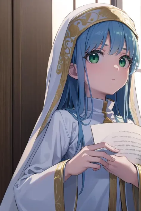 index, <lora:index-lora-nochekaiser:1>,
index, (green eyes:1.5), blue hair, long hair, (flat chest:1.2),
BREAK habit, long sleeves, nun, robe, white robe, wide sleeves,
BREAK looking at viewer, upper body, fully body,
BREAK indoors, church,
BREAK <lyco:GoodHands-beta2:1>, (masterpiece:1.2), best quality, high resolution, unity 8k wallpaper, (illustration:0.8), (beautiful detailed eyes:1.6), extremely detailed face, perfect lighting, extremely detailed CG, (perfect hands, perfect anatomy),