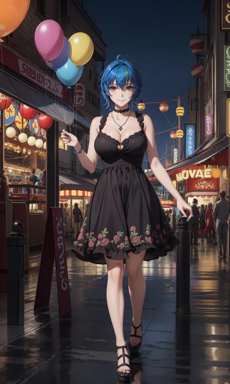 (masterpiece:1.2, best quality:1.1, highres,absurdres, high quality),(photorealistic:1.1),reflected light, colorful,ultra-detailed, ultra hd, super detailed,
XenoviaQuarta,((multicolored hair, blue hair, green hair:1.2)), short hair, ahoge, brown eyes,(amusement park),happy, smile, short sundress, multicolored clothes, cleavage cutout, Ferris wheel on background,holding balloon, collarbone, heart necklace, full body,
<lora:LowRA:0.3> <lora:HighSchoolDxD_XenoviaQuarta:0.8>