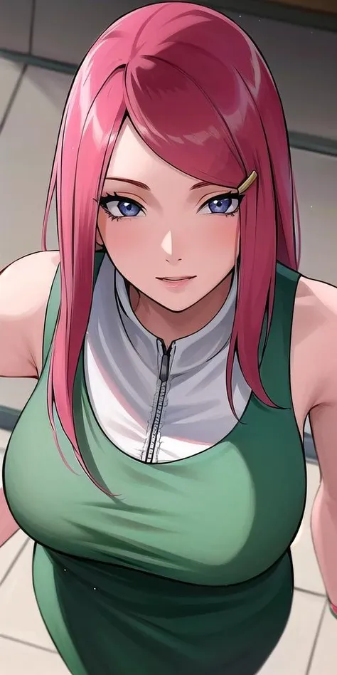 <lora:uzumaki_kushinaV2:0.7>, uzumaki_kushina, large_breasts, standing, solo, kushina_green_dress, masterpiece, best quality, detailed face, detailed eyes, highres,