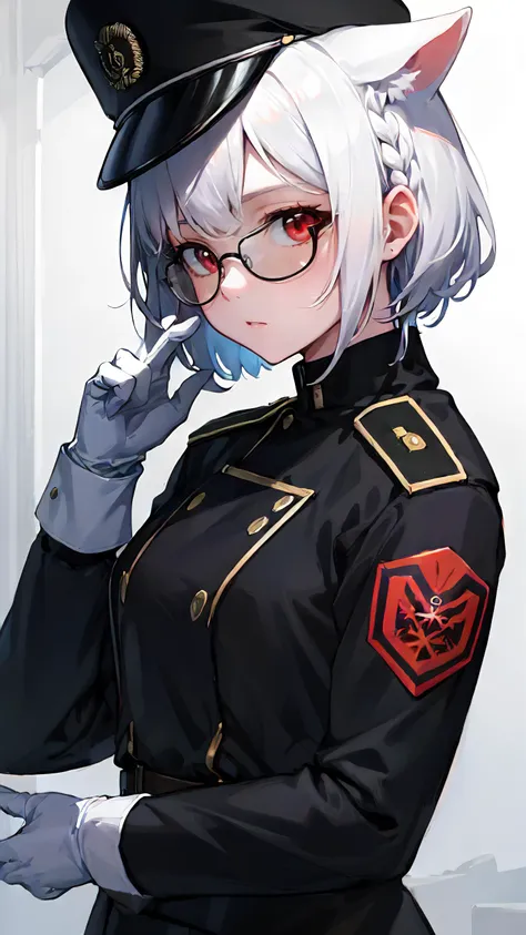 masterpiece, best quality, girl face, red eyes, glasses