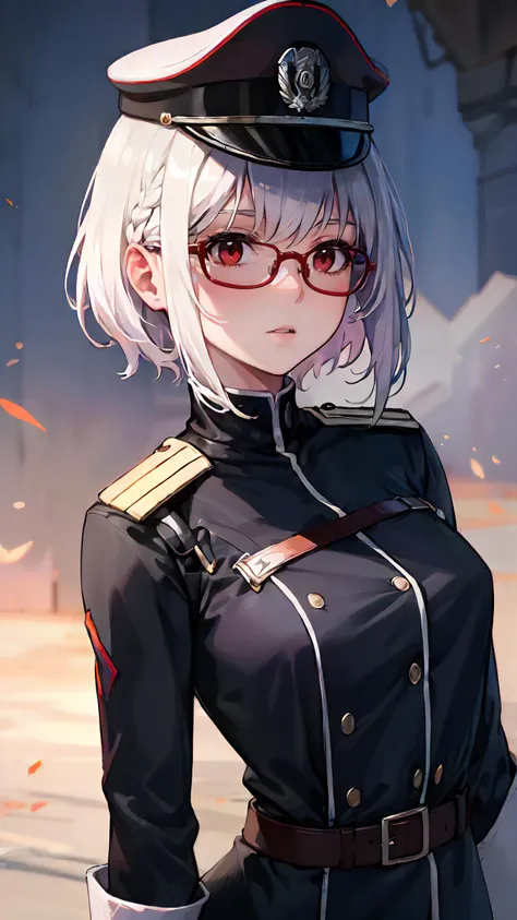 masterpiece, best quality, girl face, red eyes, glasses