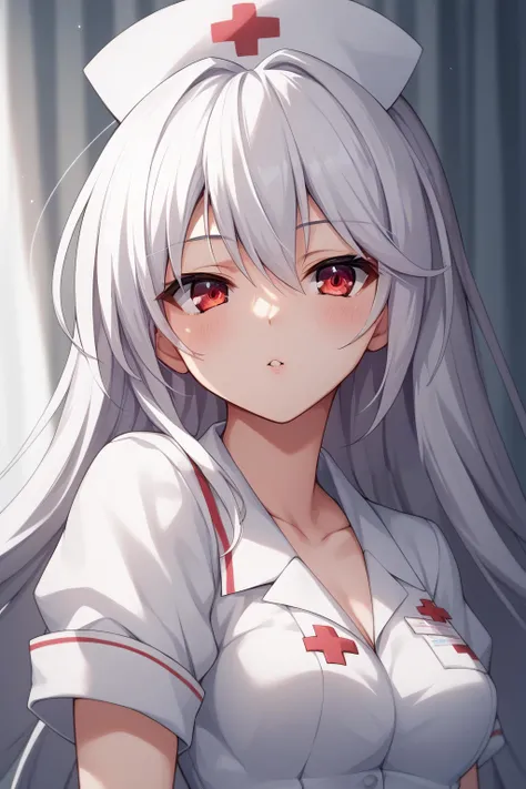 score_9, score_8_up, score_7_up, score_6_up, score_5_up, score_4_up, BREAK source_anime, <lora:kazuki kazami-sdxl-lora-Faxtron:0.7> kazuki kazami, red eyes, white hair, very long hair, Nurse Roleplay, nurse, white thighhighs,