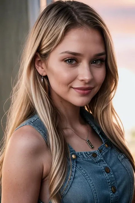 photo of (EPB3b4h4n-380:0.99), a woman, perfect blonde hair, posing, (vintage photo, Cropped denim collared shirt worn with a high-waisted suede flared skirt and lace-up boots.), (solar flare in background),(closeup portrait), necklace, stud earrings, 24mm, (tintype), (analog, cinematic, film grain:1.3), ((plain color, gradient)), ((detailed eyes)), smiling, (epicPhoto)
