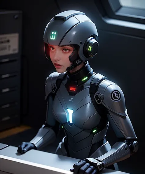 (masterpiece, best quality, grainy,extremely detailed:1.2)
BREAK detailed spaceship interior
BREAK girl, Bioluminescence details, futuristic armor, futuristic soldier, menacing look, looking down, red eyes, sitting, holding weapon with Bioluminescence details