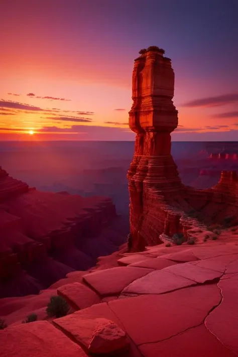 Masterpiece, art by Craig Mullins A wide angle panoramic landscape vista of the grand canyon at sunrise, vivid sky colors, intricate rock formations, 8k resolution , realistic, perfect quality , intricated details, detailed background, cinematic lights,