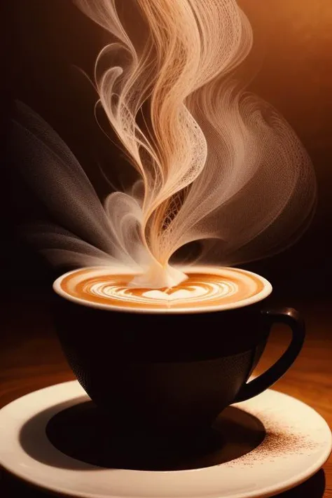 Masterpiece, art by Nicolas Delort, scratchboard illustration Steamy Coffee Art: Showcase the intricate latte art as frothy steam rises from a perfectly crafted espresso, revealing a delicate design. (close-up, food, warm tones) , realistic, perfect quality , intricated details, detailed background, cinematic lights,