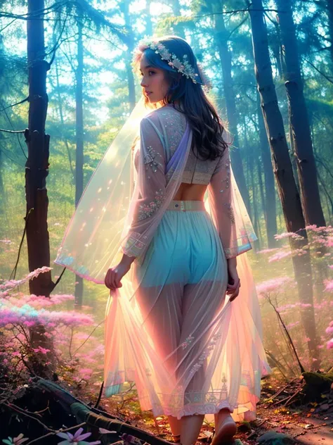 (masterpiece:1.4, best quality), medium breasts, (intricate details), unity 8k wallpaper, ultra detailed, (pastel colors:1.3), beautiful and aesthetic, see-through (clothes), detailed, solo <lora:epi_noiseoffset2:1.3> in a forest, <lora:jellyfish-noise:1>