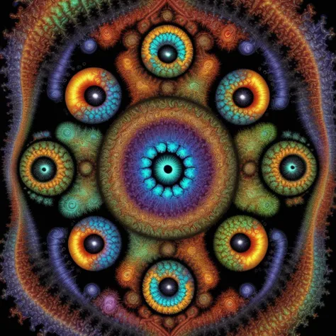 complex fractal in different layers made of eyeballs , best quality, masterpiece, colorful, highest detailed) 8k wallpaper, ultra detailed, beautiful and aesthetic, (photorealistic:1.4), ultra defined,