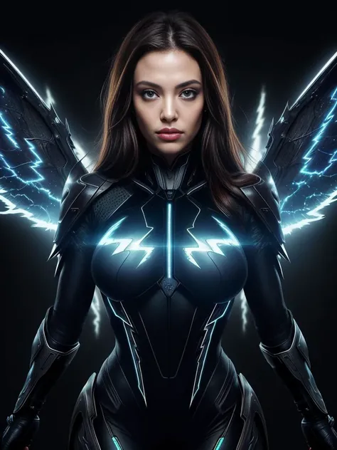 (best quality, masterpiece:1.2, photo realistic:1.4), raw photo, ultra high res, portrait, professional photograph, 8k wallpaper, HDR, perfect artwork, photon mapping, realistic shadow, detailed skin texture, film grain, depth of field, Broad lighting, natural shading, 1girl, AngelinaJolie_face,(glowing eyes :1.4), (pretentious face:1.5), Sharp hair, (ultra detailed body:1.2),(great breasts), wide_wings, , claws, wings, sarah_kerrigan_Costumes, black_suit, (lightning_effect, lightning_particle), close_up, random_pose, zerg, starcraft, blood war, darkness_background, alien, corps,extraterrestrial planet, Necronomicon Sketch,