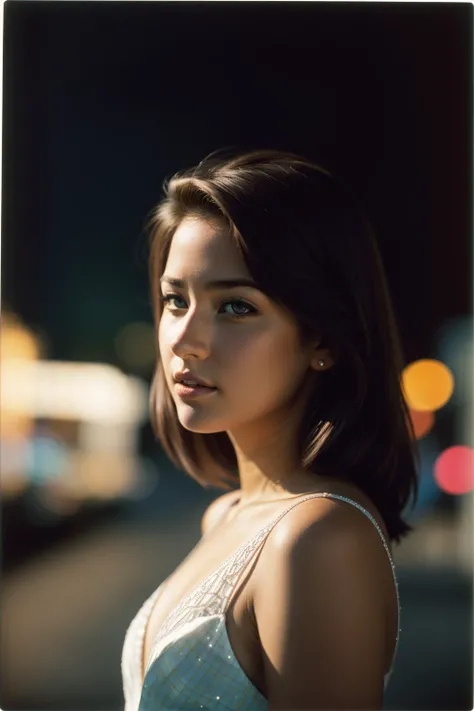 1girl, dramatic photograph, dynamic, Rembrandt lighting, Canon RF, telephoto lens, Cinematic, cinematic lighting, Hasselblad, F/5, High Shutter Speed, specular lighting, dslr, 50mm, Long exposure, Beautifully Lit, Polaroid, Selective focus, sharp and in focus, Warm lighting, Nikon d3300, Depth of field 270mm, HDR, waning light, Kodak portra 800, Low shutter, Short exposure, studio lighting, Ilford FP4 125, pinhole lens, sharp, focussed, split lighting, Samsung Galaxy, F/8, bokeh, Direct light, Fujifilm Neopan 100, L USM, Evil, film grain, Side lighting, Fujifilm XT3, 35mm, Irresistible Extraordinary ([Observatory:Scotland:5]:1.3) in the distance there is a Department store, Motion blur, Kodak portr400, F/1.8, Reflected light, Lomography Color 100, F/14
