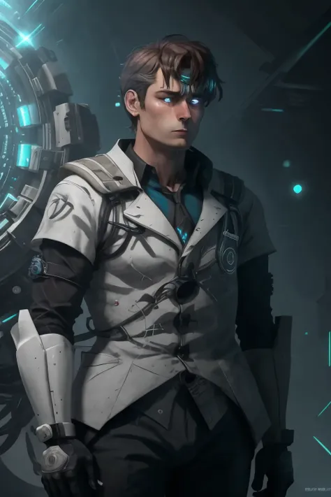 ADDCOMM [masterpiece, best quality, (benny:1), full body, arms behind head, hair slicked back, tan, checkered clothes:(switchchan:0.4),(HyperDrive style a futuristic looking machine with a bright light coming from it's center:1):0.36] <lora:benny-fnv-richy-v1:1> <lyco:djzJohnsonDesuZenkaiV15-lyco:0.3>  <lora:Switchchan:0.4> (green sailor outfit:0.6) <lora:Sailor Outfit:0.6>
 ADDCOL (background NeonMutation style a stylized image of a robot with glowing eyes:1)