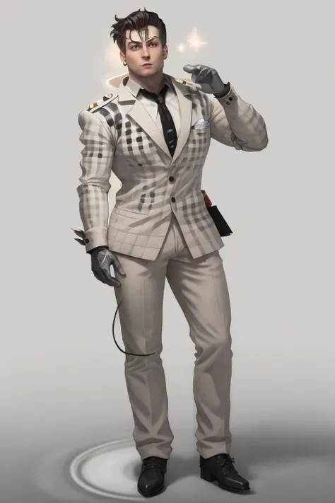 [masterpiece, best quality, (benny:1.2), full body, arms behind head, hair slicked back, tan, checkered clothes:(switchchan:0.4),(HyperDrive style a futuristic looking machine with a bright light coming from it's center:1):0.375] <lora:benny-fnv-richy-v1:1> <lyco:djzJohnsonDesuZenkaiV15-lyco:0.3>  <lora:Switchchan:0.4> (green sailor outfit:0.6) <lora:Sailor Outfit:0.6>