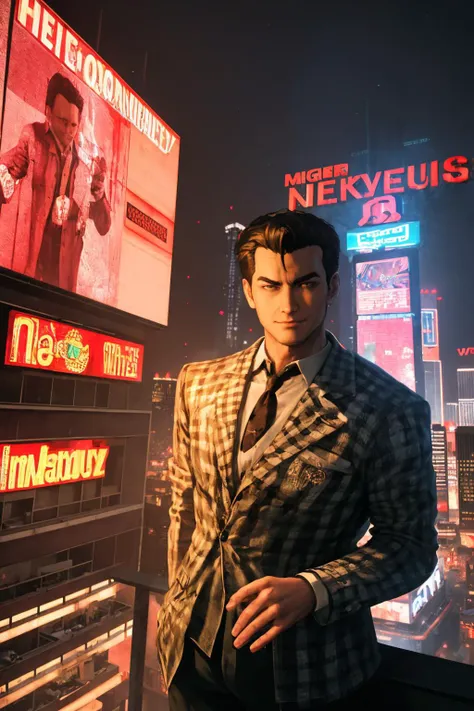 masterpiece, best quality, male focus, solo, looking at viewer, smirk, <lora:benny-fnv-richy-v1:1> benny, cigarette, smoking, (penthouse suite:1.2), scenic view, las vegas, (cyberpunk:1.1), looking over the city, night sky, neon lights, bill boards, advertisements, window, room, cityscape, hand on own face, dystopian, post-apocalypse, fallout new vegas, top floor