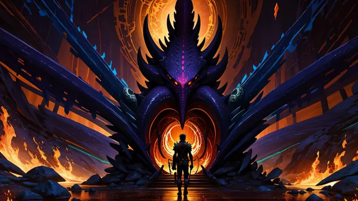 best quality,masterpiece,highly detailed,ultra-detailed, l,<lora:neg4all_bdsqlsz_V3.5:-1> <lora:bg3art:1> bg3,bg3art, tentacles, glowing, monster, holding, 1boy, rock
