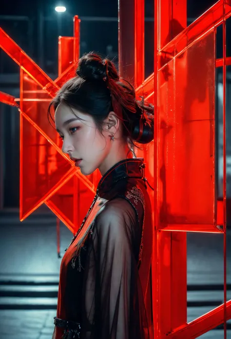 (masterpiece,top quality,best quality,official art,beautiful and aesthetic:1.2),
neon lights,science fiction,xuer Palace gate,upper body,Dynamic Angle,Dynamic posture,Perspective,High Point,pov,1girl,extremely beautiful face,stunning face,perfect face,best face,extremely attractive,gorgeous,detailed face,highly detailed,realistic,hyper-realistic,IMAX,HD,8K resolutions,ultra-high resolutions,best quality,masterpiece,
A shot with tension,(Visual impact,giving the poster a dynamic and visually striking appearance:1.2),Chinese Zen style,impactful picture,
<lora:~Q?-[ xuer Palace gate:0.8>,