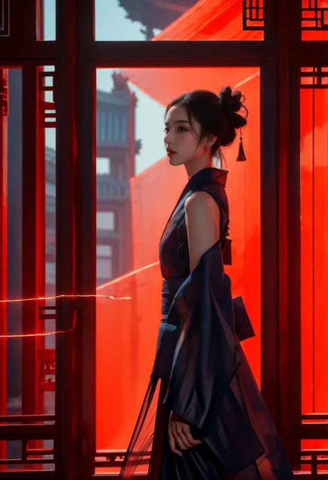 (masterpiece,top quality,best quality,official art,beautiful and aesthetic:1.2),
neon lights,science fiction,xuer Palace gate,Dynamic Angle,Dynamic posture,Perspective,High Point,pov,1girl,extremely beautiful face,stunning face,perfect face,best face,extremely attractive,gorgeous,detailed face,highly detailed,realistic,hyper-realistic,IMAX,HD,8K resolutions,ultra-high resolutions,best quality,masterpiece,
A shot with tension,(Visual impact,giving the poster a dynamic and visually striking appearance:1.2),Chinese Zen style,impactful picture,
<lora:~Q?-[ xuer Palace gate:0.8>,(sleeveless_kimono:1.2),