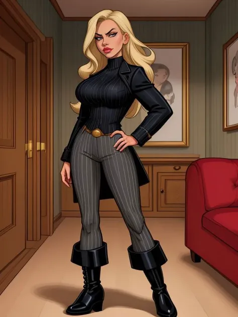<lora:LCM_LoRA_Weights_SD15:0.7> toon style cartoon,
Jenny_McSloot,
skeptical expression,
long coat, pinstripe pants, and leather boots,
coastal interior,