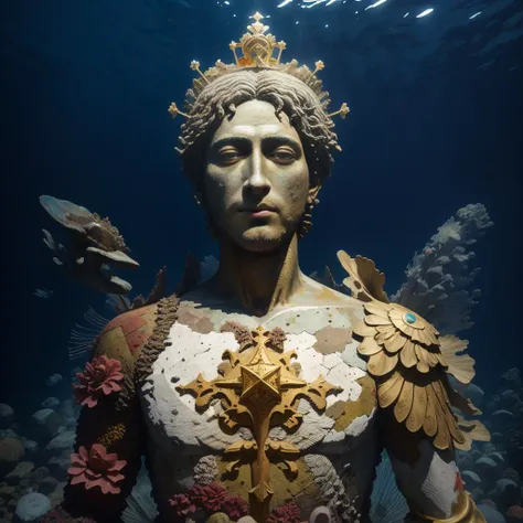 a statue of a king by UnderseaSculpture and Artur Bordalo <lora:UnderseaSculpture:1>