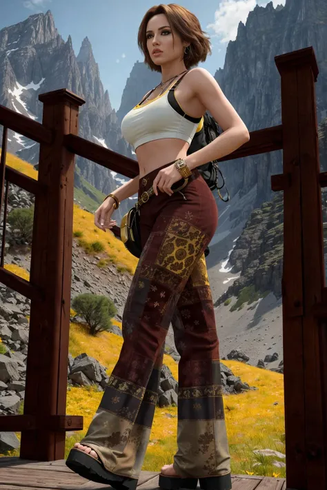 <lora:hiptrous_v3:0.8>
masterpiece, highly detailed 8k, best quality, volumetric lighting, volumetric lighting, intricate
1girl in hiptrous pants, chestnut shag , Full Length, Golden Yellow eyes
mountain background