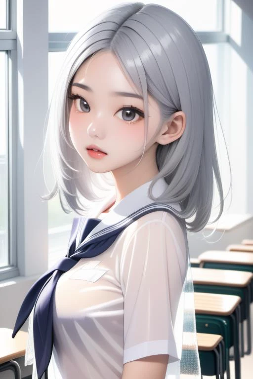 masterpiece,1girl,PERFECT FACE,((see-through)),(school uniform),grey gradient hair,<lora:lbc_see-t school_uniform_240311:1>,