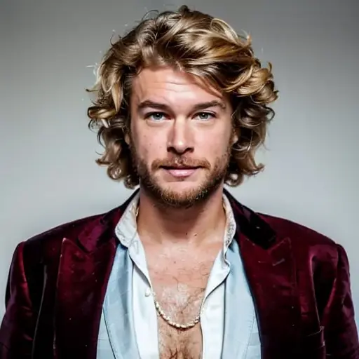 man, photo of gravy, beard, sunny,summer, chains, smug,thin blue jacket, naked chest, ultra detailed, 150 mm, beautiful studio soft light, vibrant details, hyperrealistic, beautiful background, 8k, best quality, masterpiece, extremely delicate and beautiful, extremely detailed ,wallpaper, (realistic, photo-realistic:1.37),Amazing, finely detail, masterpiece,best quality,official art, absurdres, <lora:gravy:0.8>