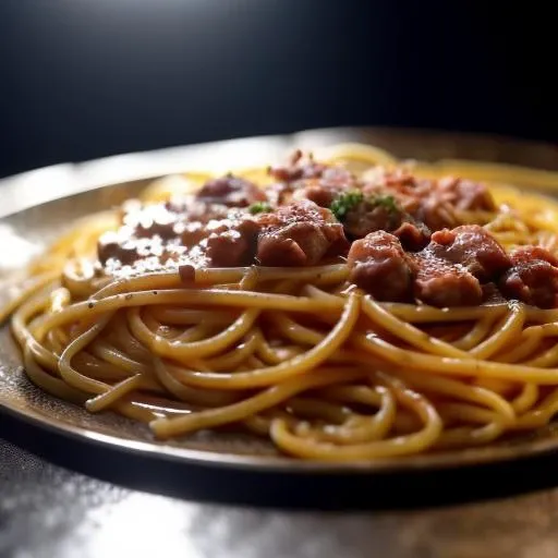 RAW photograph of spaghetti carbonara,  , (good composition), (in frame), centered, 8k, 4k, detailed, attractive, beautiful, impressive, photorealistic, realistic, cinematic composition, volumetric lighting, high-resolution, vivid, detailed, stunning, professional, lifelike, crisp, flawless, DSLR, 4k, 8k, 16k, 1024, 2048, 4096, detailed, sharp, best quality, high quality, highres, absurdres <lora:JourneyLoRA:1>, ((Close Up, Profile Camera Staging, From Side, Looking Right)),