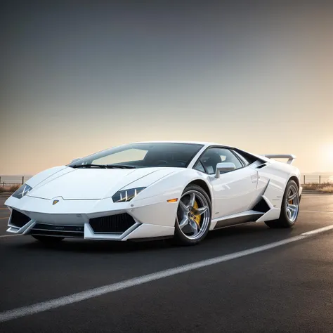 Cinematic photograph of a  white 1980s Lamborghini, (good composition), (in frame), centered, 8k, 4k, detailed, attractive, beautiful, impressive, photorealistic, realistic, cinematic composition, volumetric lighting, high-resolution, vivid, detailed, stunning, professional, lifelike, crisp, flawless, DSLR, 4k, 8k, 16k, 1024, 2048, 4096, detailed, sharp, best quality, high quality, highres, absurdres