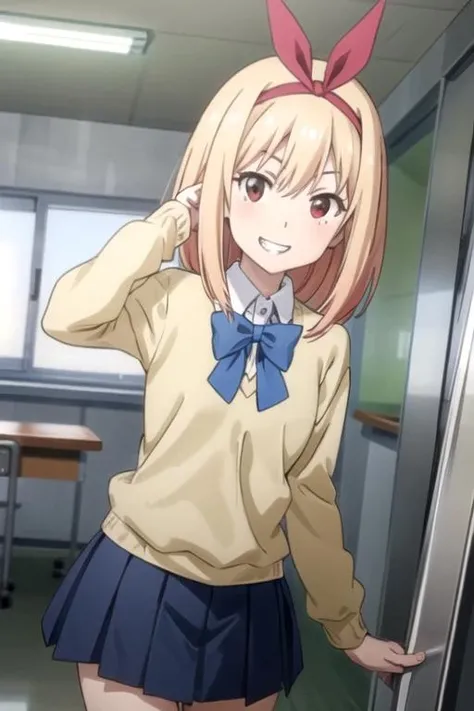 (((pixel-perfect, detail-perfect))), solo, 1girl, <lora:kaori-konobi-01:0.65>, kaori ayase, school uniform, looking at viewer, grin, cowboy shot