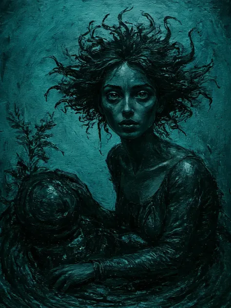 a confusion of styles and techniques merged together to create whimsical imaginative masterpiece,the woman at the well