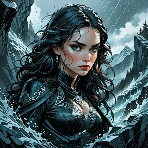 by Duncan Fegredo and Abigail Larson, hyper detailed, professional poster art, bold lines, award winning, trending on ArtStation , (intricate details, masterpiece, best quality:1.4), looking at viewer, dynamic pose
splendid Crag
wet weather
Craig Thompson
texture top down close-up