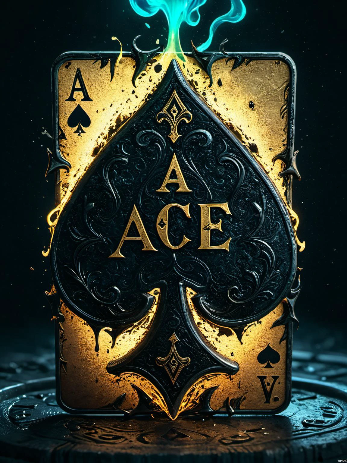 andy park style illustration of the Ace of Spades, glow effects, godrays, Hand drawn, render, 8k, octane render, cinema 4d, blender, dark, atmospheric 4k ultra detailed, cinematic, Sharp focus, big depth of field, Masterpiece, colors, 3d octane render, 4k, concept art, trending on artstation, hyperrealistic, Vivid colors, extremely detailed CG unity 8k wallpaper, trending on CGSociety, Intricate, High Detail, dramatic