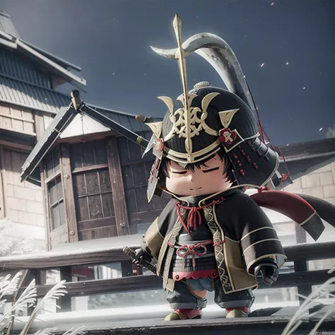 <lora:genichiro-000006:1>,1 boy,chibi,cute,best quality,pop mart design,octane rendering,3d,blind box style,japanese armor,helmet,katana